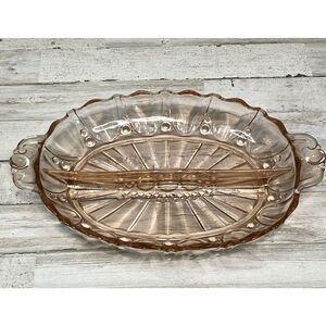 Anchor Hocking Pink Depression Glass Oyster and Pearl Divided Relish Dish